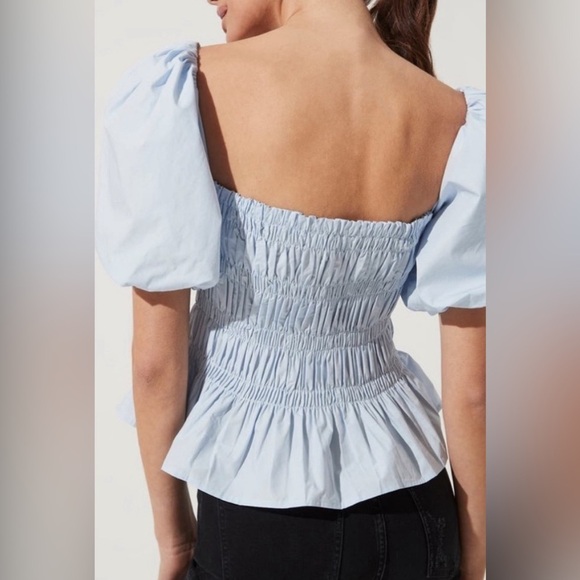 ASTR the Label,puffed sleeve peplum top,smocking,square neckline,Savina sz Small - Picture 12 of 17